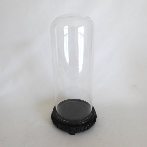 NEW 13” DECORATIVE GLASS CLOCHE DISPLAY DOME COVER HAND CARVED BLACK WOOD BASE - Picture 3 of 9